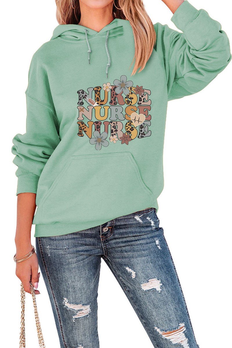 WOMEN FUN LETTER PRINTING HOODED SWEATSHIRT