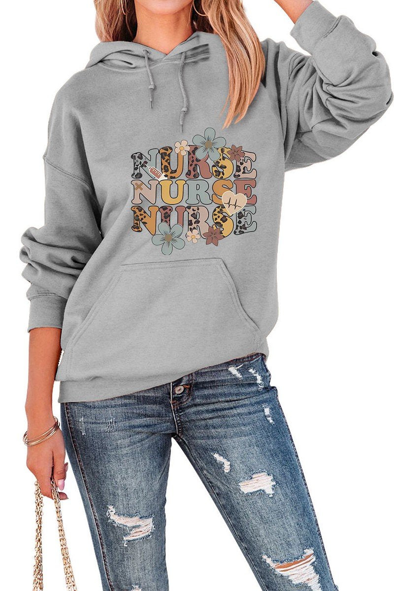 WOMEN FUN LETTER PRINTING HOODED SWEATSHIRT