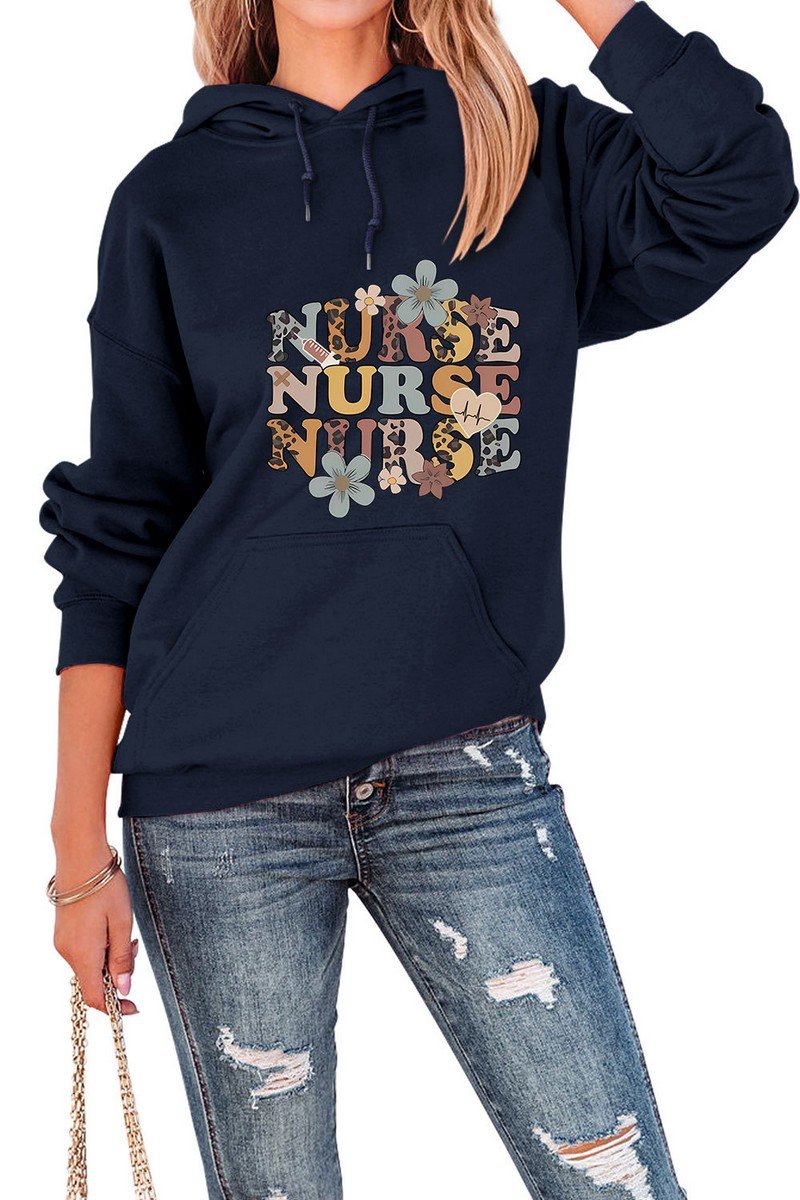 WOMEN FUN LETTER PRINTING HOODED SWEATSHIRT