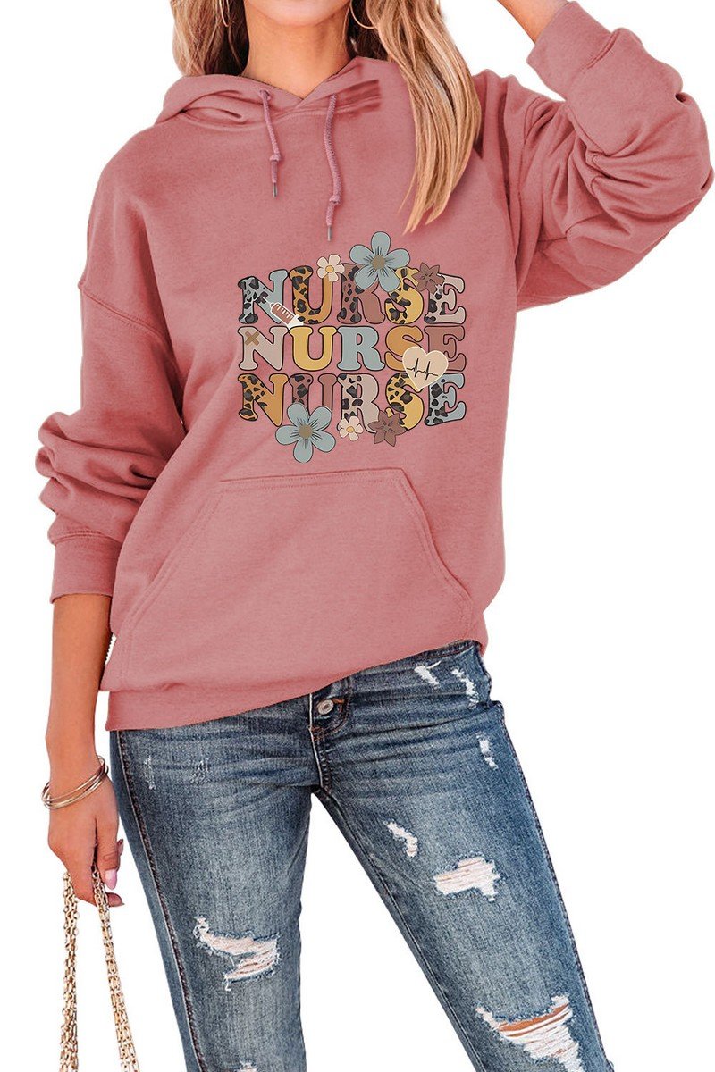 WOMEN FUN LETTER PRINTING HOODED SWEATSHIRT