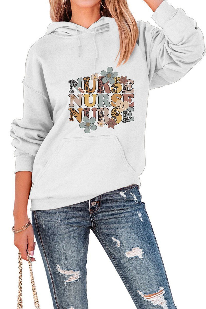 WOMEN FUN LETTER PRINTING HOODED SWEATSHIRT