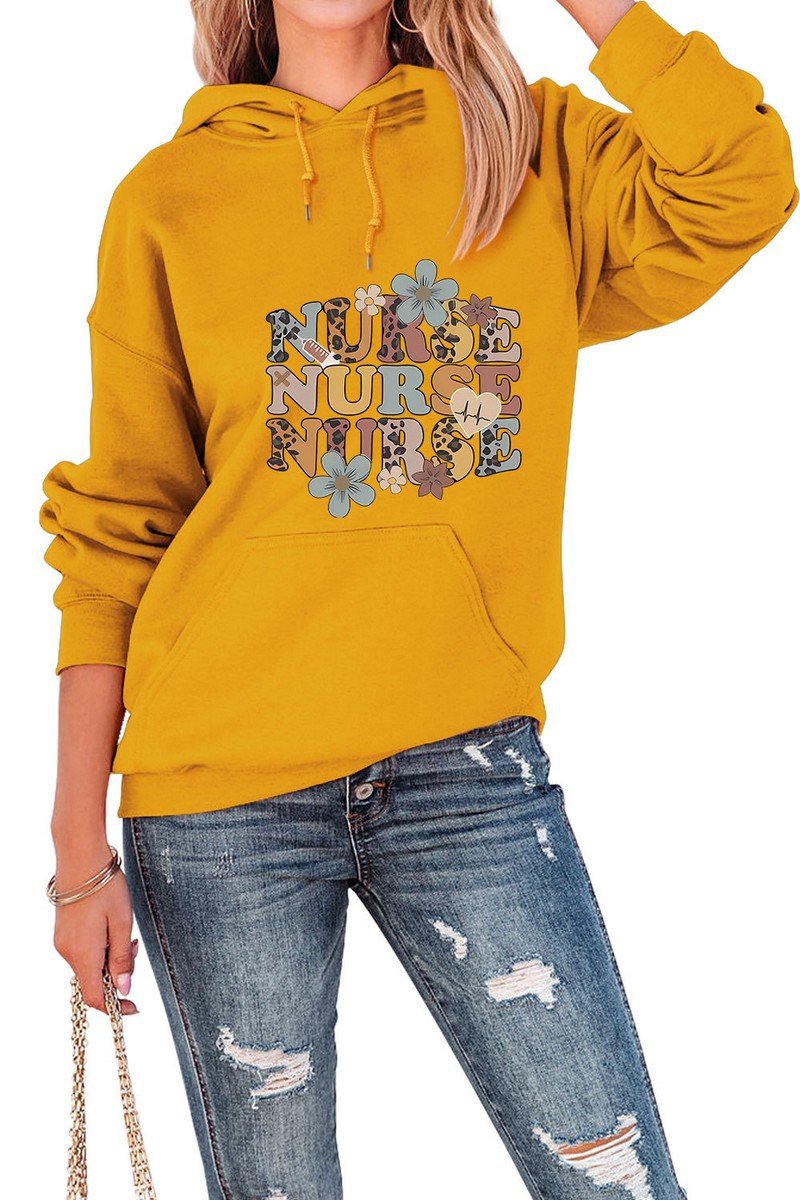 WOMEN FUN LETTER PRINTING HOODED SWEATSHIRT