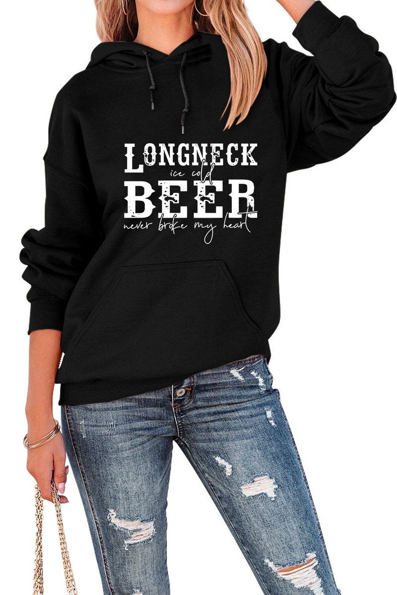 WOMEN LETTER PRINTING HOODED SWEATSHIRT