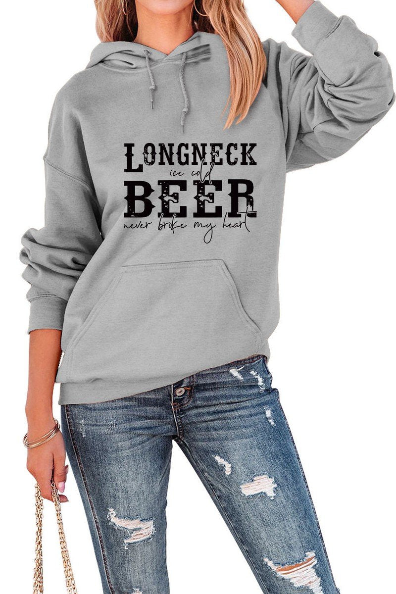 WOMEN LETTER PRINTING HOODED SWEATSHIRT