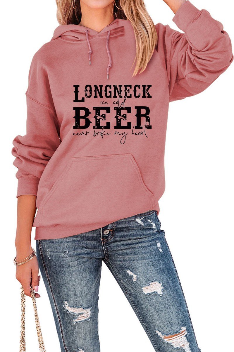 WOMEN LETTER PRINTING HOODED SWEATSHIRT