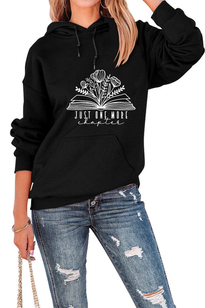 WOMEN BOOK PRINT HOODED SWEATSHIRT