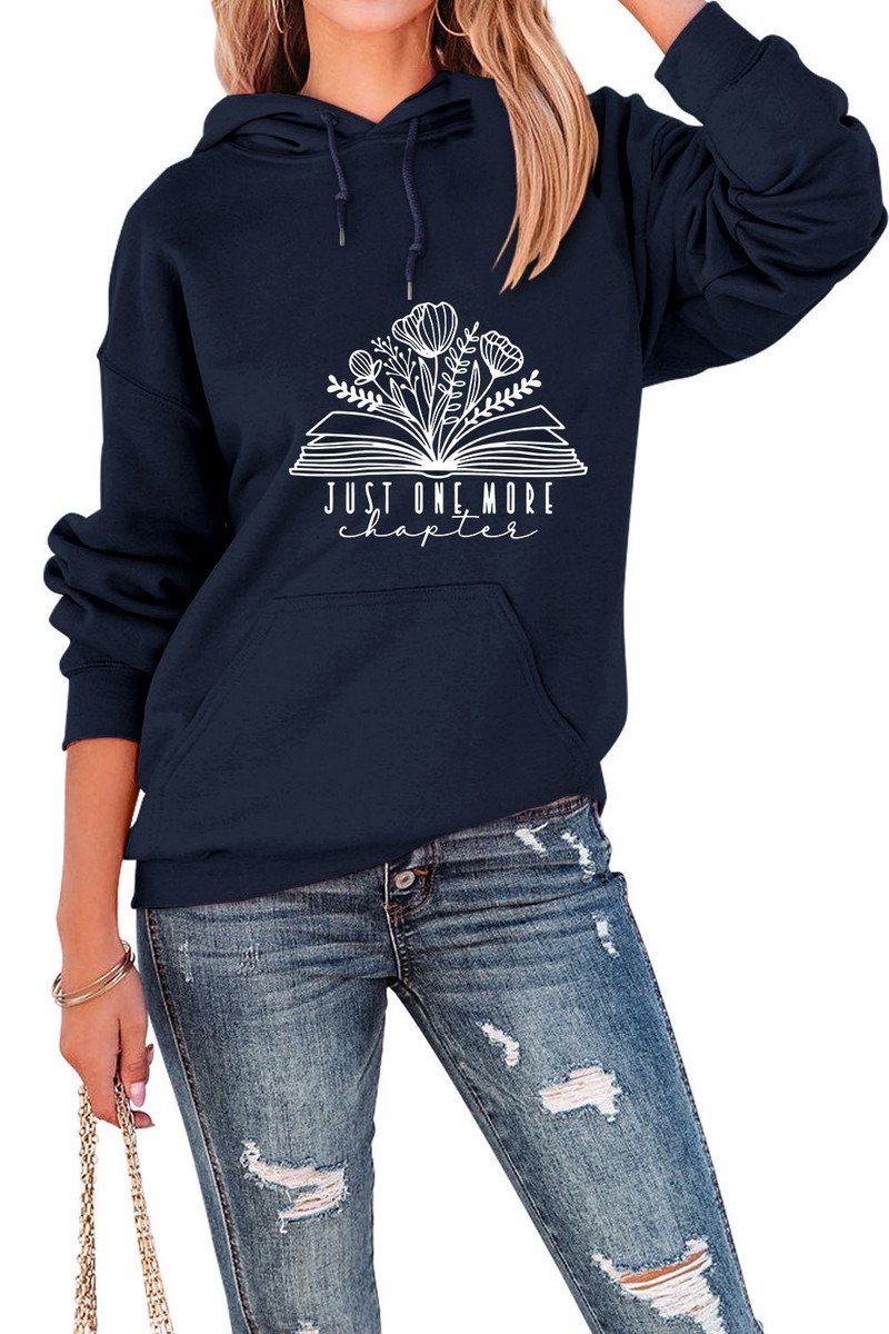 WOMEN BOOK PRINT HOODED SWEATSHIRT