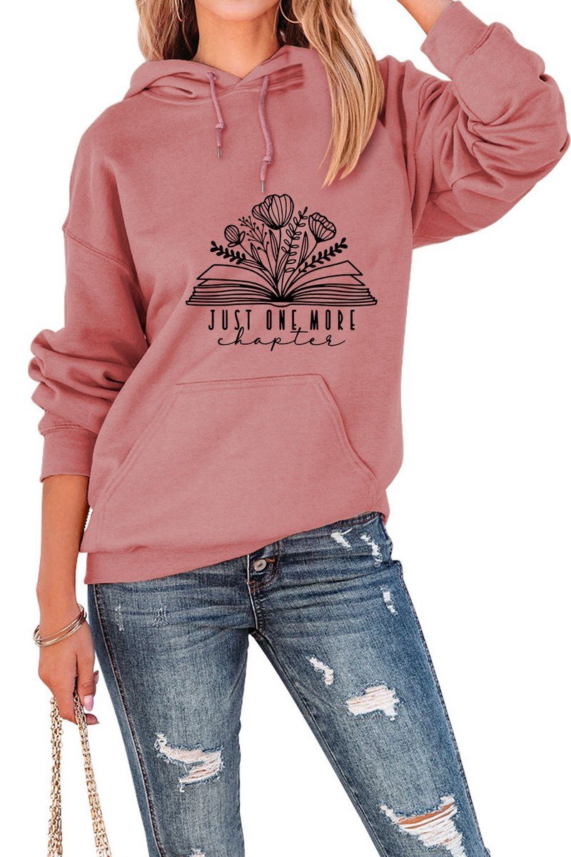 WOMEN BOOK PRINT HOODED SWEATSHIRT