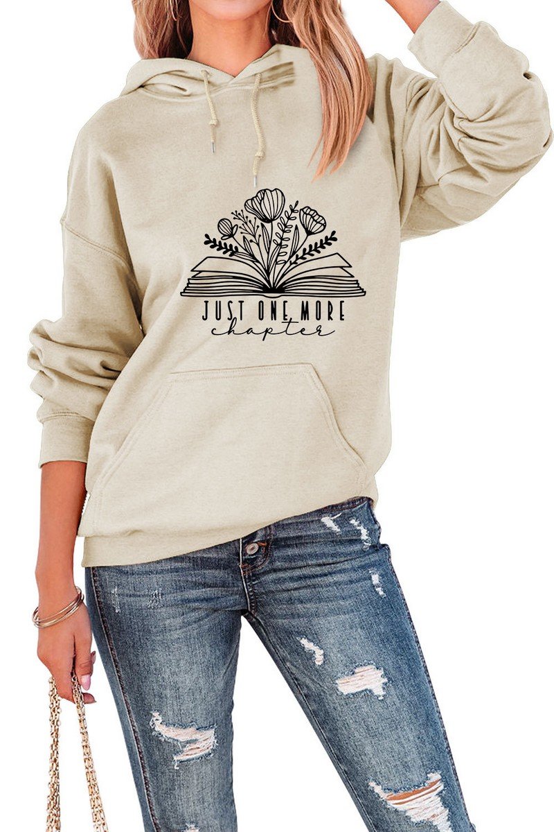 WOMEN BOOK PRINT HOODED SWEATSHIRT