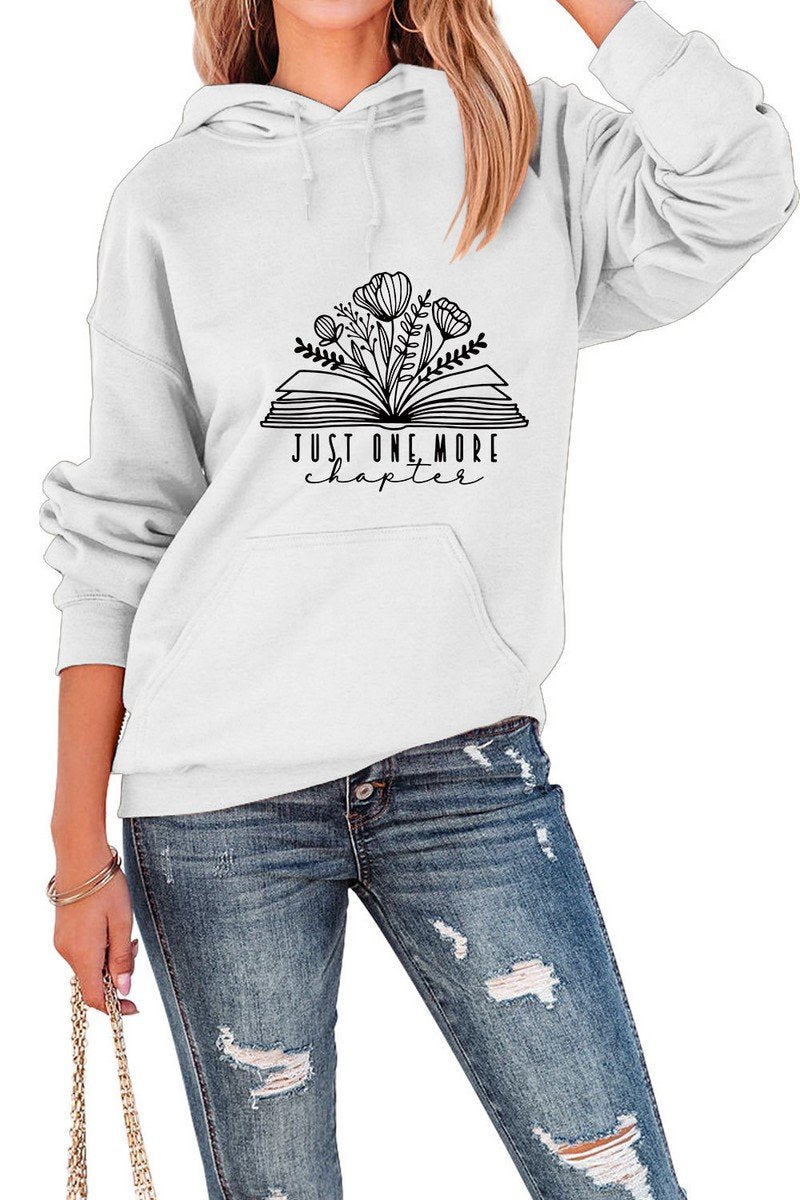 WOMEN BOOK PRINT HOODED SWEATSHIRT