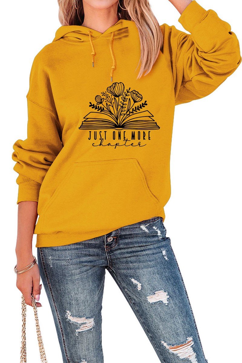 WOMEN BOOK PRINT HOODED SWEATSHIRT