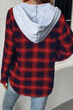 WOMEN LONG SLEEVE PLAID BUTTON DOWN HOODIE