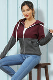 WOMENS LONG SLEEVE LIGHTWEIGHT 2 COLOR BLOCKED HOODIE JACKET WITH SIDE POCKETS