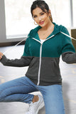 WOMENS LONG SLEEVE LIGHTWEIGHT 2 COLOR BLOCKED HOODIE JACKET WITH SIDE POCKETS