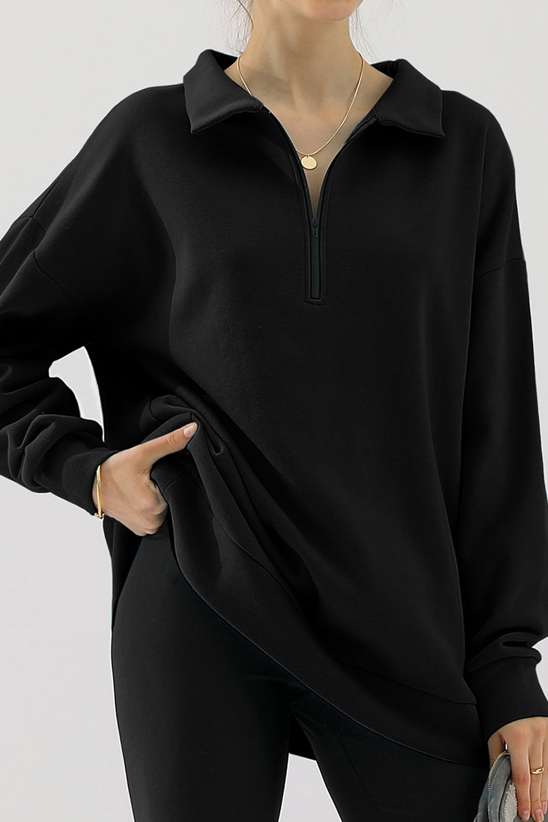 WOMENS OVERSIZED HALF ZIP PULLOVER LONG SLEEVE SWEATSHIRT QUARTER ZIP HOODIE SWEATER