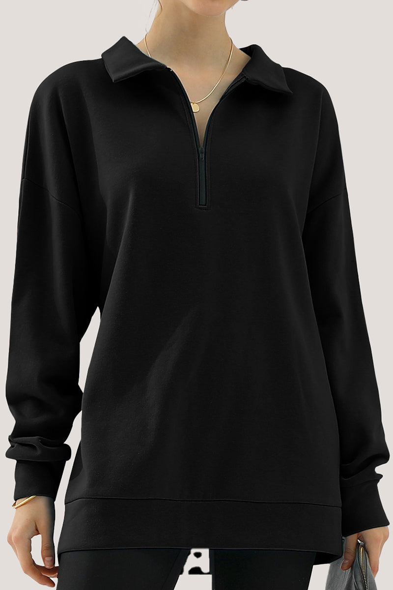 WOMENS OVERSIZED HALF ZIP PULLOVER LONG SLEEVE SWEATSHIRT QUARTER ZIP HOODIE SWEATER