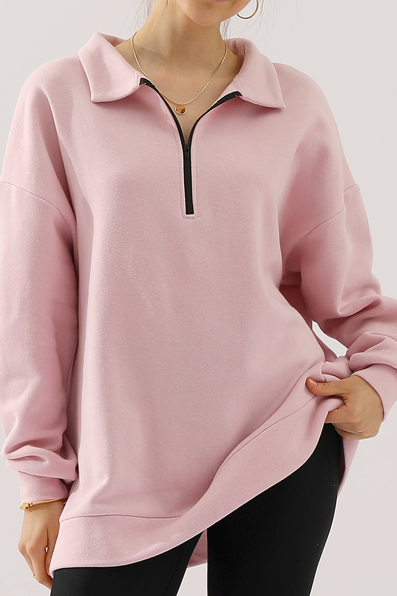 WOMENS OVERSIZED HALF ZIP PULLOVER LONG SLEEVE SWEATSHIRT QUARTER ZIP HOODIE SWEATER