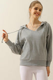 V NECK COTTON HOOIDE SWEATSHIRT TOP - Doublju