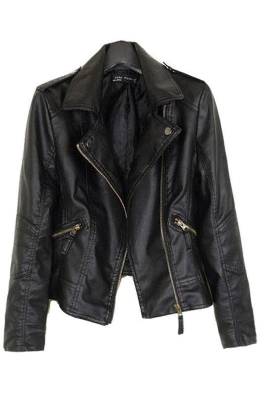 LEATHER SHORT JACKET - Doublju