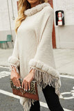 FURRY COLLAR SOLID COLOR KNITTED CLOAK SHAWL - Doublju