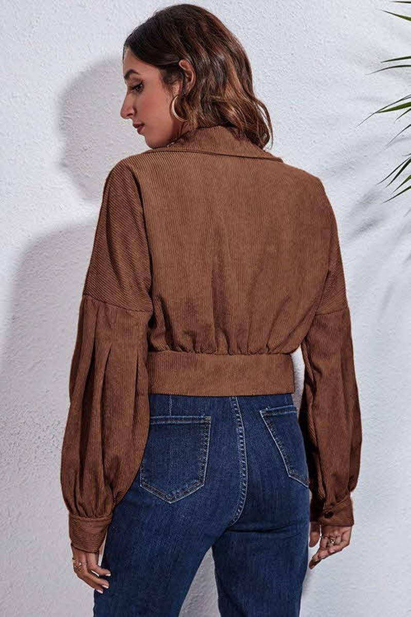 LANTERN SLEEVE CORDUROY JACKET - Doublju