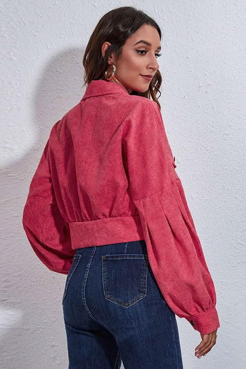 LANTERN SLEEVE CORDUROY JACKET - Doublju