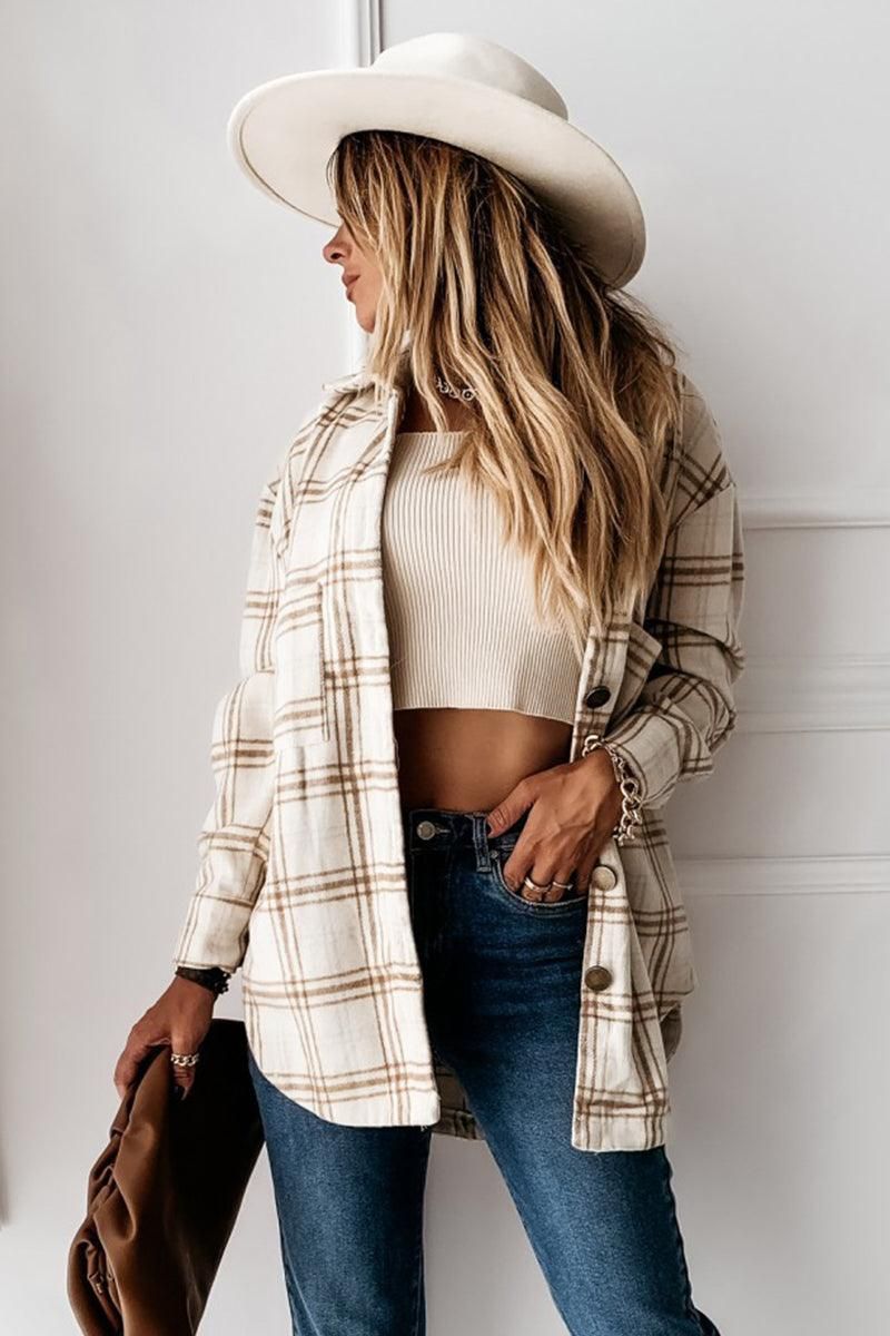 LOOSE FIT PLAID BIG BUTTONED JACKET - Doublju