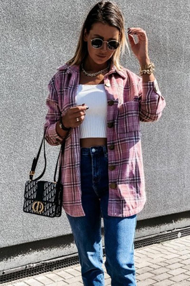 LOOSE FIT PLAID BIG BUTTONED JACKET - Doublju