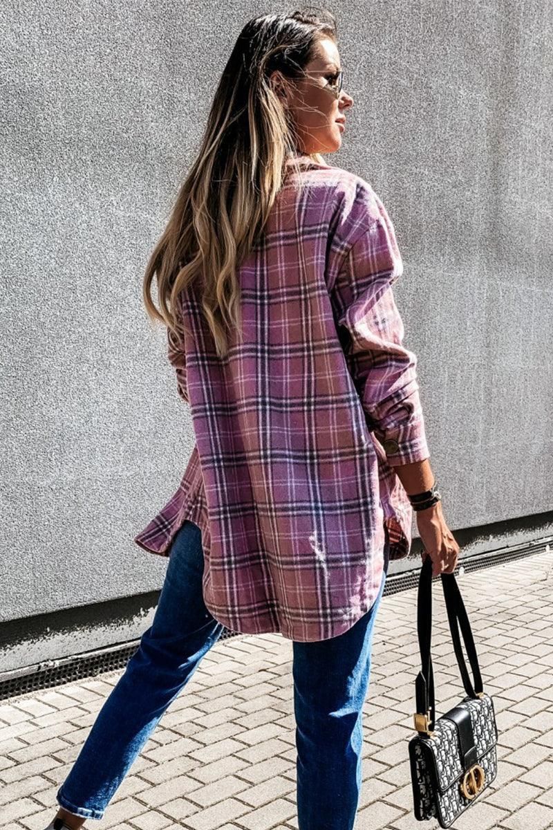 LOOSE FIT PLAID BIG BUTTONED JACKET - Doublju