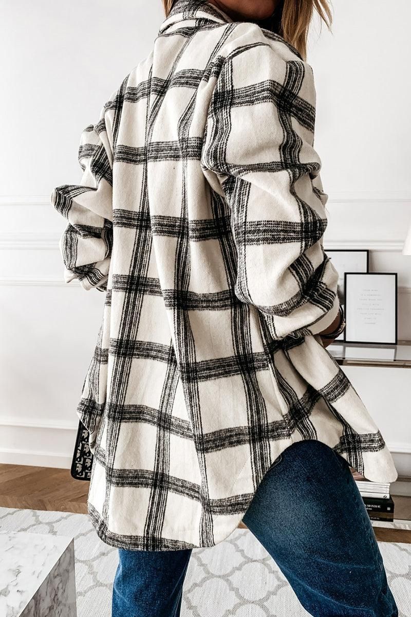 LOOSE FIT PLAID BIG BUTTONED JACKET - Doublju