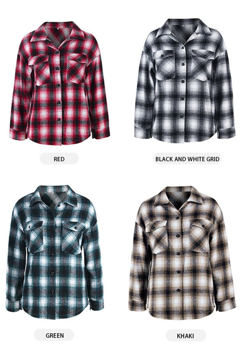 BUTTON DOWN CASUAL PLAID SHIRTS - Doublju