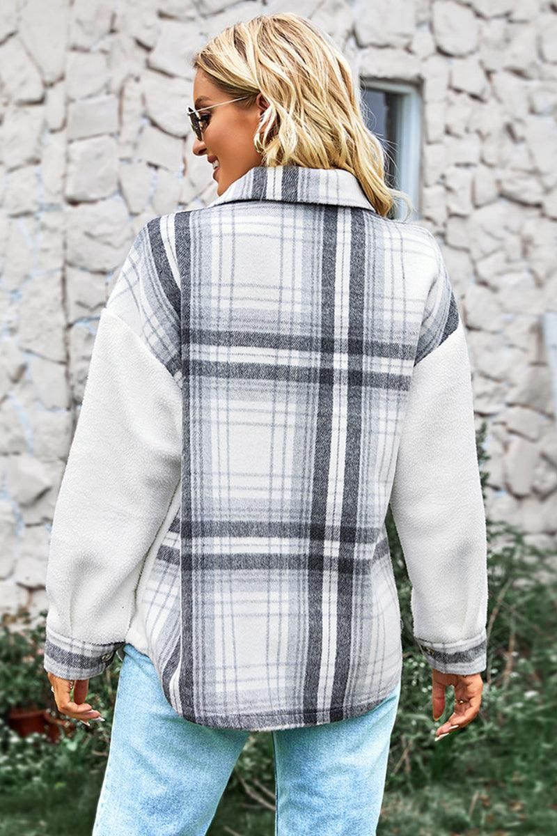 BLOCK PLAID BUTTONED CASUAL SHIRTS JACKET - Doublju