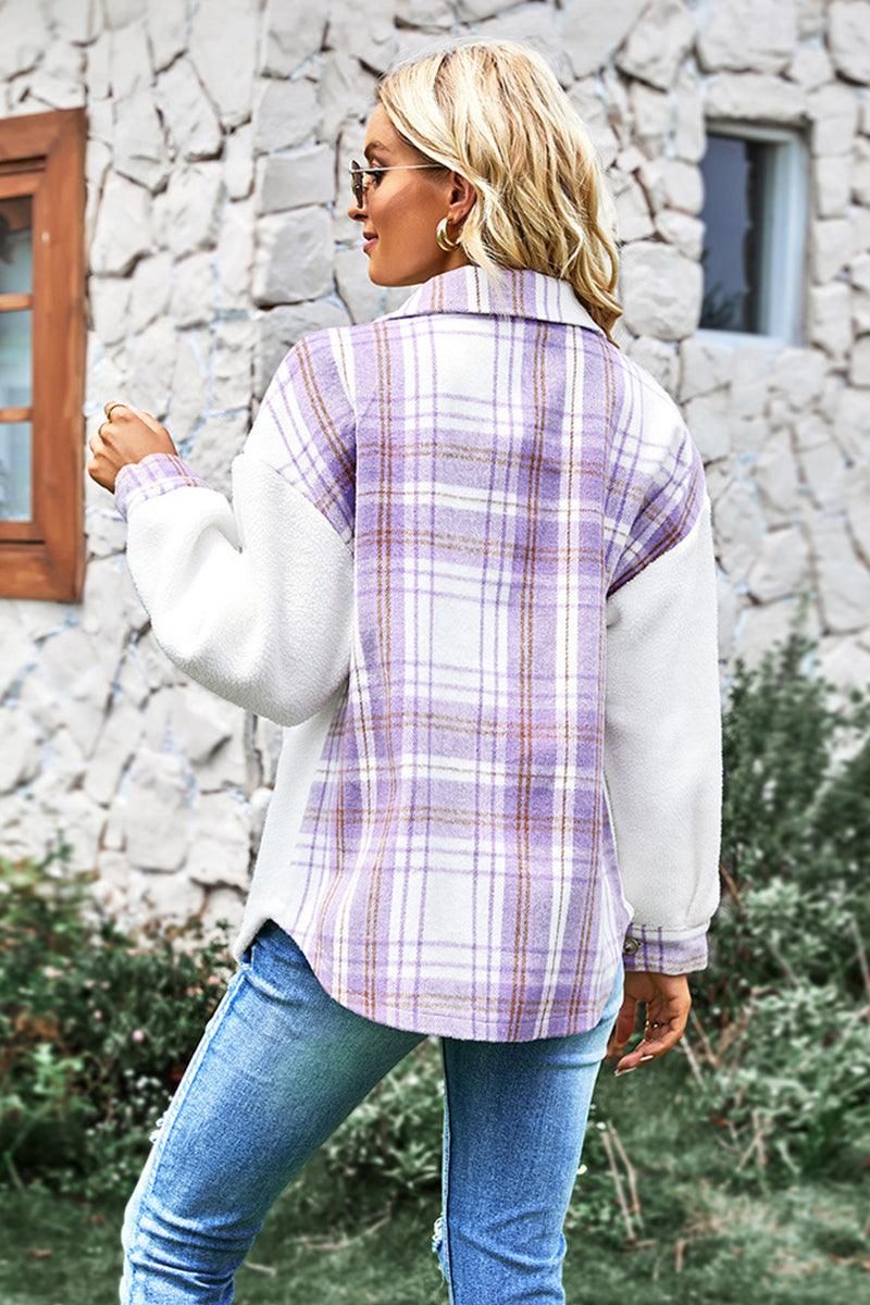 BLOCK PLAID BUTTONED CASUAL SHIRTS JACKET - Doublju