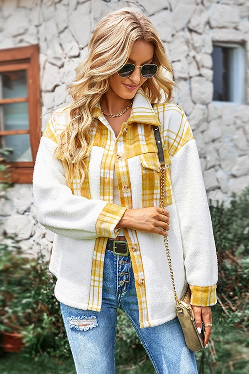 BLOCK PLAID BUTTONED CASUAL SHIRTS JACKET - Doublju