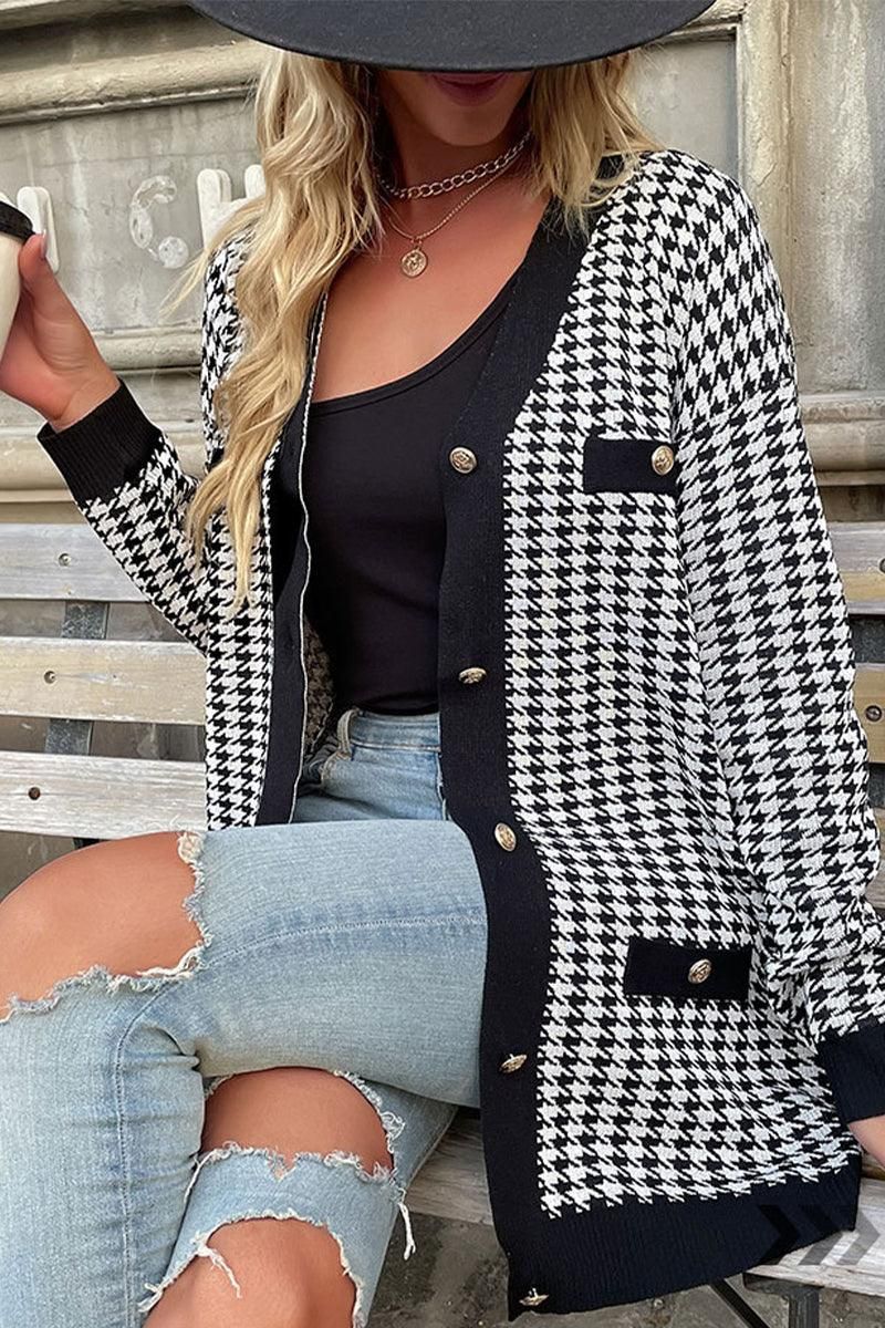 BUTTON CLOSURE PATTERNED CASUAL JACKET - Doublju