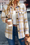 WOMEN BUTTON UP PLAID SHACKET WITH POCKETS - Doublju