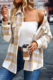 WOMEN BUTTON UP PLAID SHACKET WITH POCKETS - Doublju