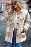WOMEN BUTTON UP PLAID SHACKET WITH POCKETS - Doublju