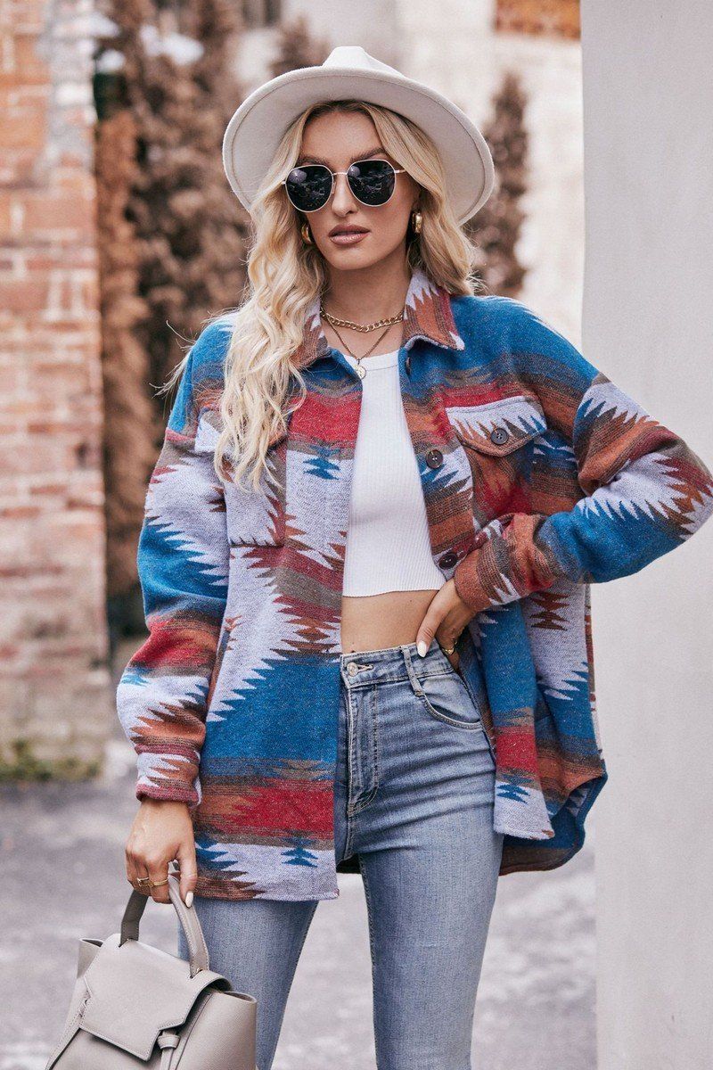 WOMEN AZTEC LAPEL LONG SLEEVE WESTERN JACKET