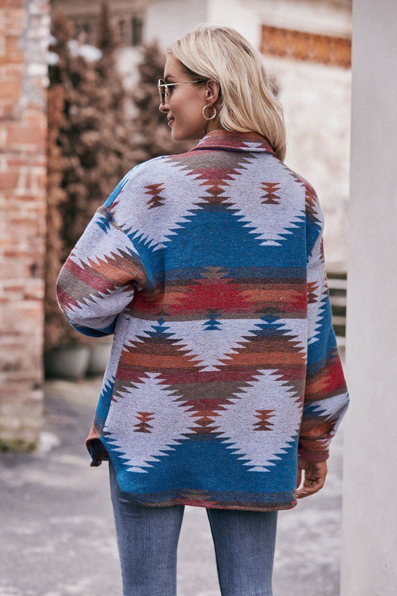 WOMEN AZTEC LAPEL LONG SLEEVE WESTERN JACKET