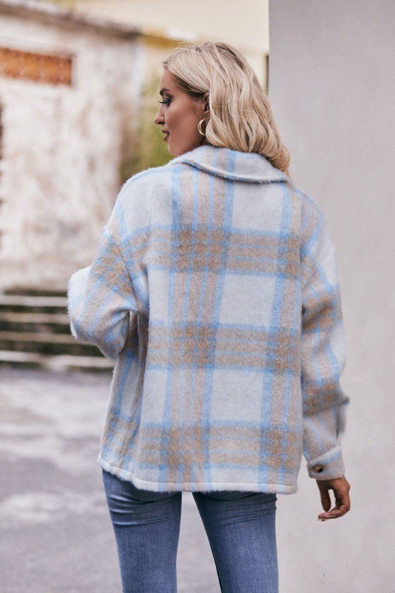 WOMEN BUTTON PLAID JACKET WITH POCKETS