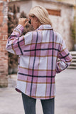 WOMEN FLIP TIE POCKET LOOSE PLAID JACKET