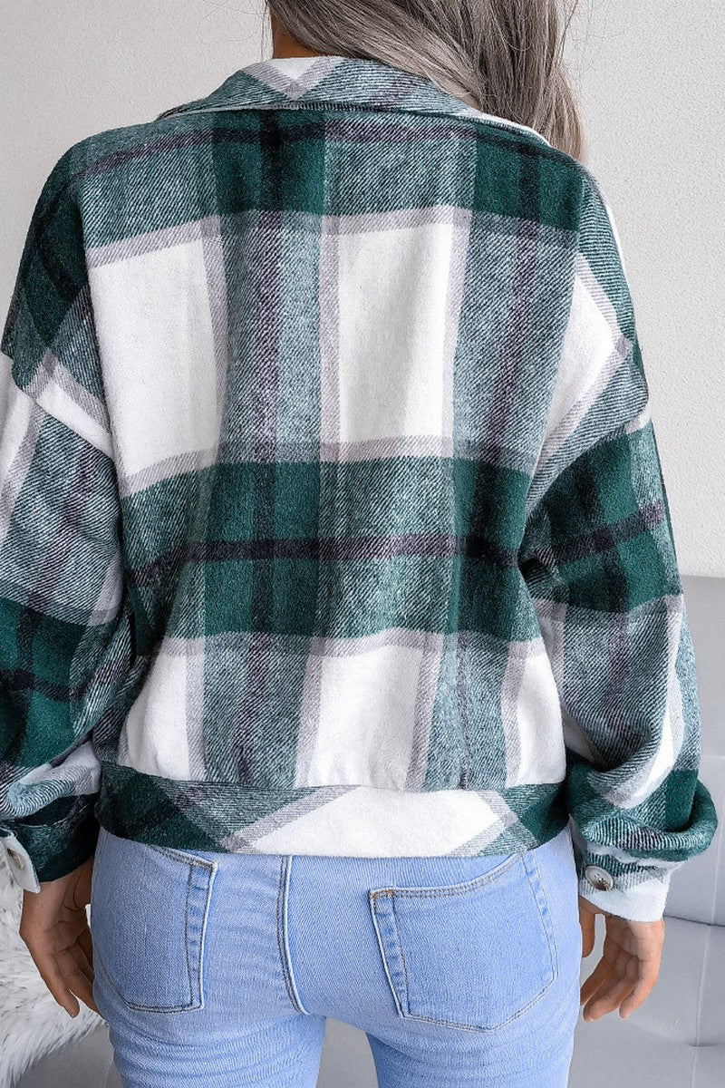 WOMEN PLAID PATTERN BUTTON UP SHORT LENGTH JACKET