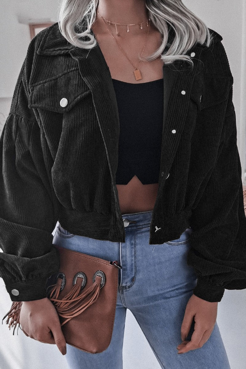 WOMEN LOOSE FIT CORDUROY WESTERN CROP JACKET