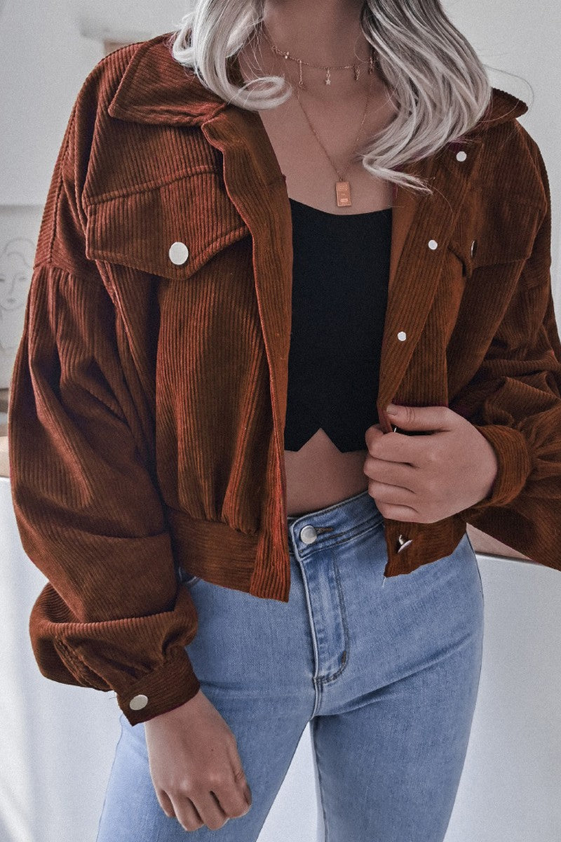 WOMEN LOOSE FIT CORDUROY WESTERN CROP JACKET