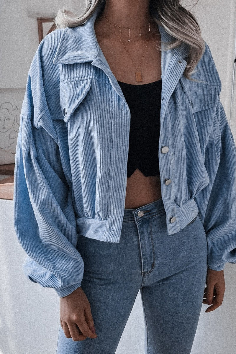 WOMEN LOOSE FIT CORDUROY WESTERN CROP JACKET