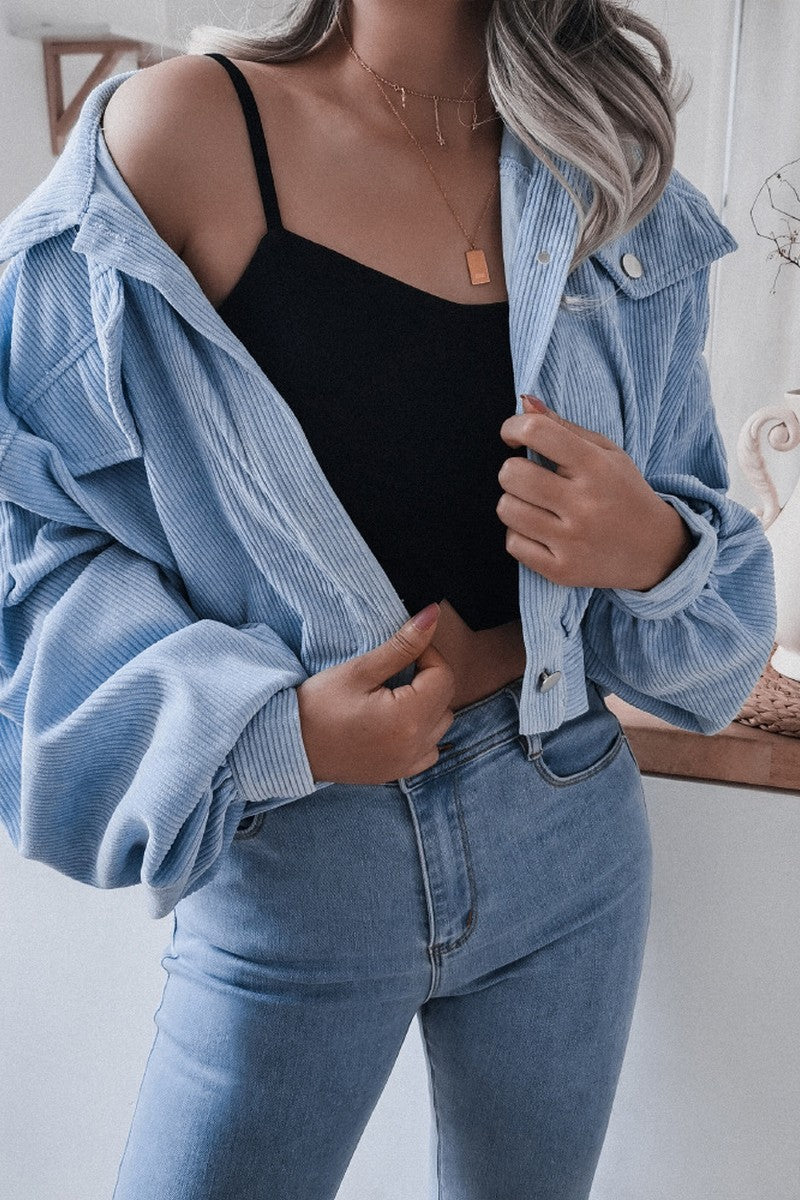 WOMEN LOOSE FIT CORDUROY WESTERN CROP JACKET