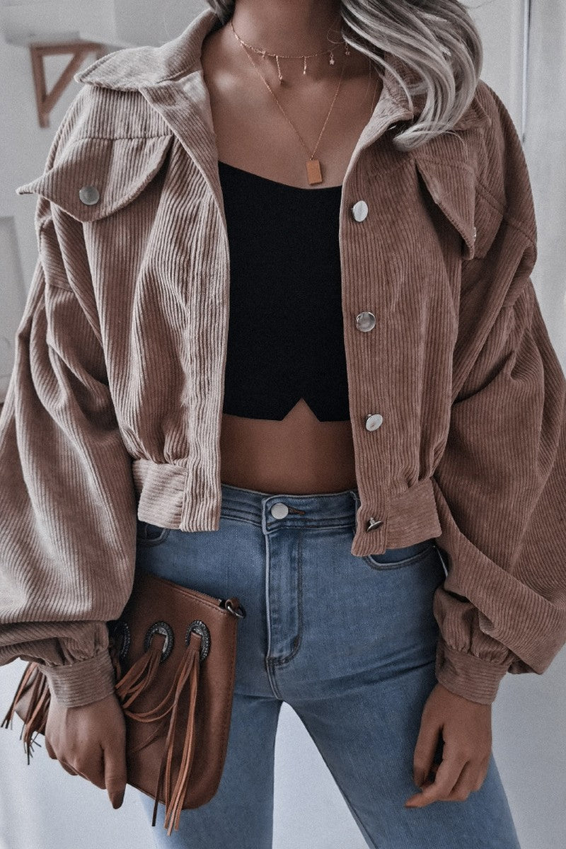 WOMEN LOOSE FIT CORDUROY WESTERN CROP JACKET