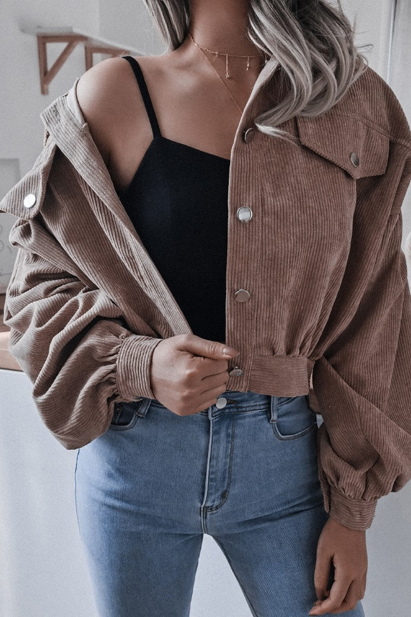 WOMEN LOOSE FIT CORDUROY WESTERN CROP JACKET