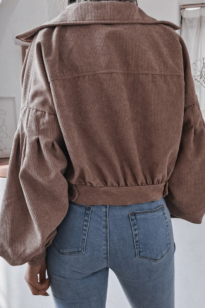 WOMEN LOOSE FIT CORDUROY WESTERN CROP JACKET